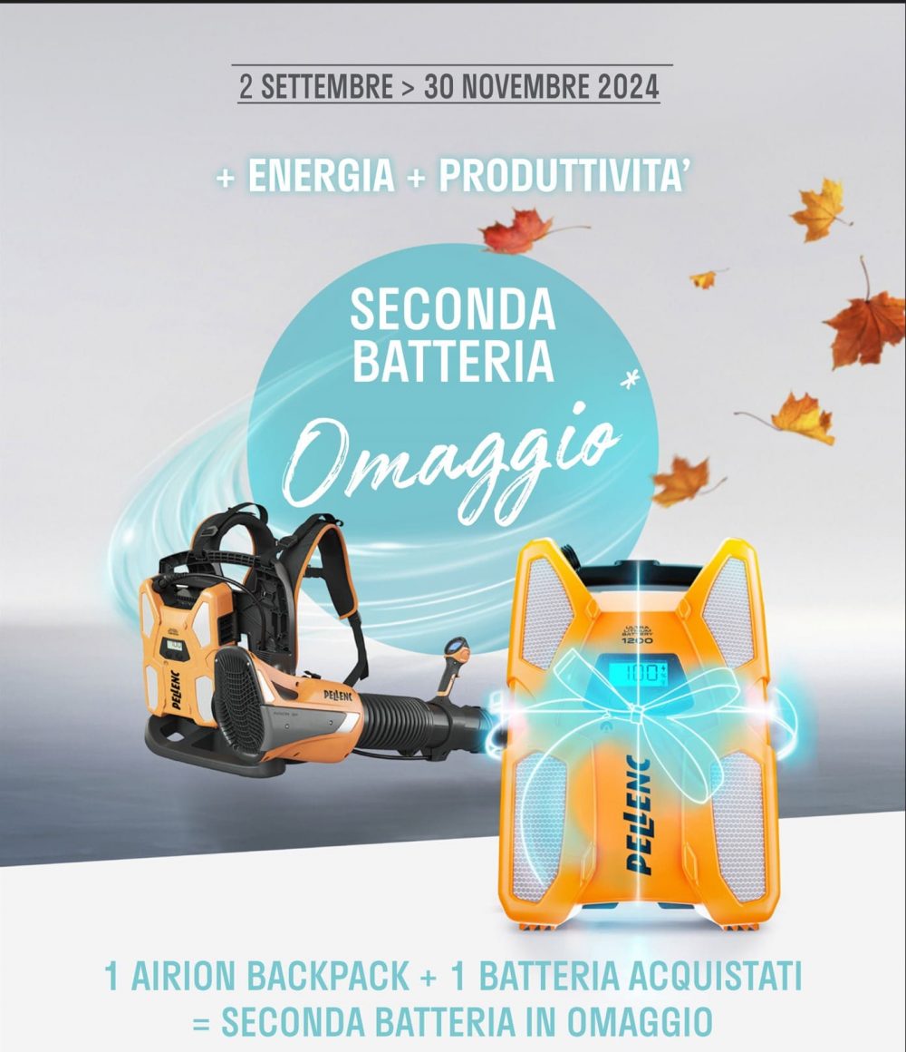 Soffiatore Spalleggiato Pellenc Airion BP completo di 1 batteria Ulib 1500 + 1 batteria Ulib 1200 OMAGGIO Offerta + Energia + Produttività 1500 Prodotti a batteria Memigavi.it